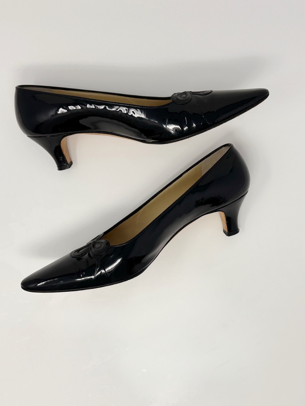 Silvia Fiorentina Black Patent Leather Kitten Heel Pumps 8 Pointed toe Vintage - Picture 6 of 9
